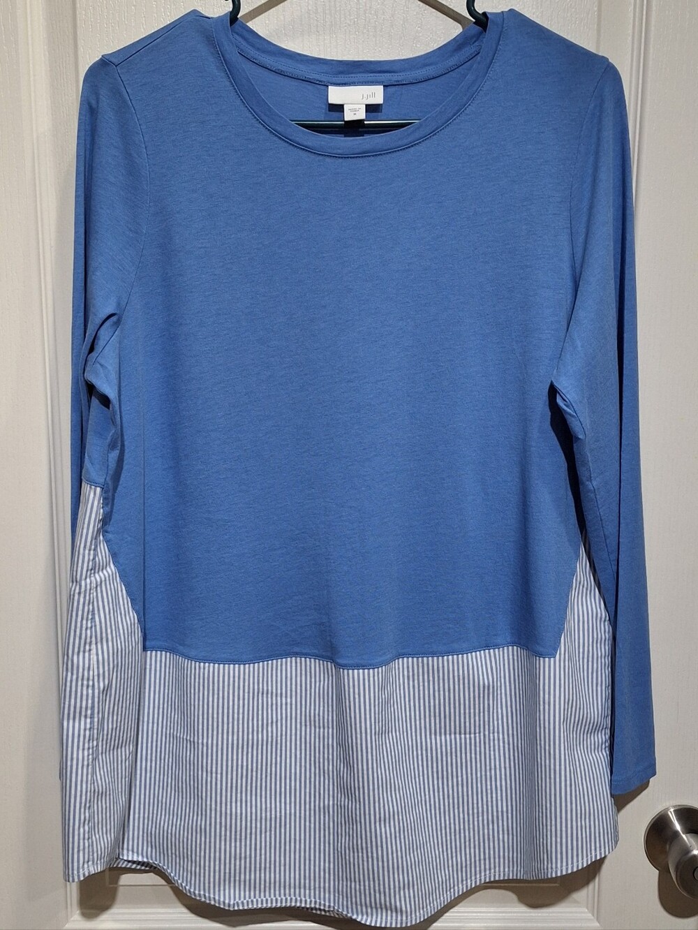 J.Jill Mixed-Media Striped Hem Long Sleeve Tunic Top Blue/ White Casual Size M